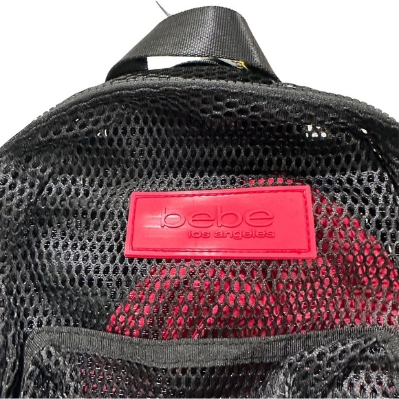 Bebe Manny Small Backpack Women Black & Red Nylon Polyurethane Webbing Bag NWT main image 11